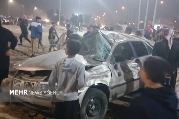 برخورد شدید سمند و پژو در محور آبادان – اهواز؛ ۶ نفر مصدوم شدند